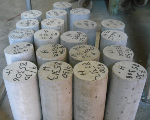 Concrete cylinders awaiting compressive strength testing
